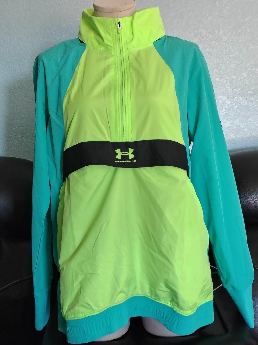 Under Armour Waterproof Neon Green & Teal Half-Zip Pullover Windbreaker
